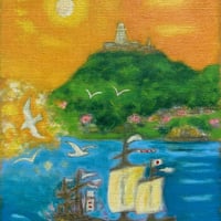 すずきゆきお「船出の時」 サムホール　Suzuki Yukio  「the moment of departure」 (22.7×15.8cm)