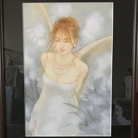 松平一民   「白鷺温泉説話」(シラサギオンセンセツワ)  P6号      Matsudaira Kazutami   「Goddess in Hot Springs」　41.0×27.3cm