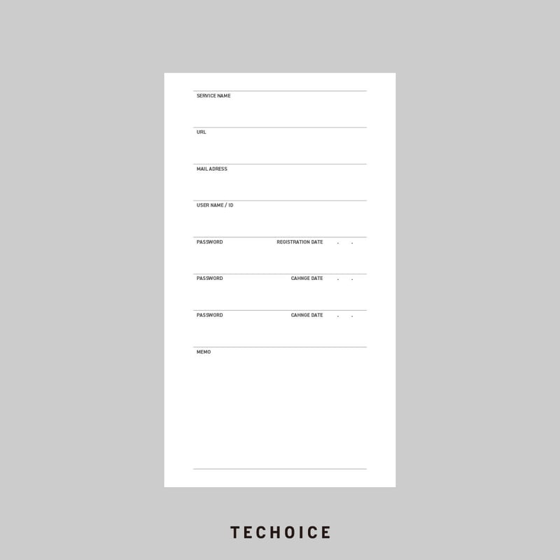 パスワード管理シート｜PASSWORD MANAGEMENT SHEET｜バイブルサイズ
