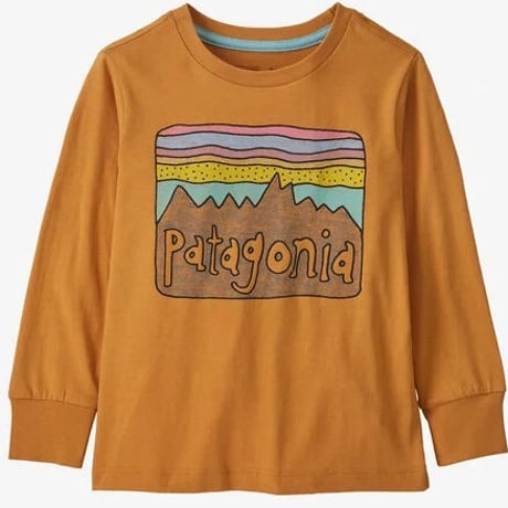 patagonia#60373 Dried Mango (DMGO)/ベビー・ロングスリーブ・リジェネラティブ・オーガニック・サーティファイド・コットン・フィッツロイ・スカイズ・Tシャツ