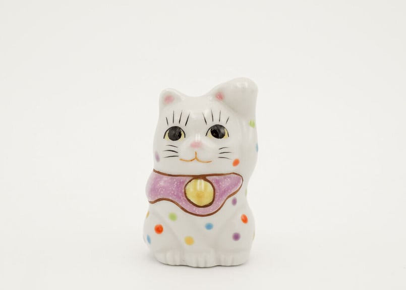 黄色と紫色 福招き猫 クリスタル樹脂加工張子 | 春日部張子人形なら招き猫本舗 玩古庵