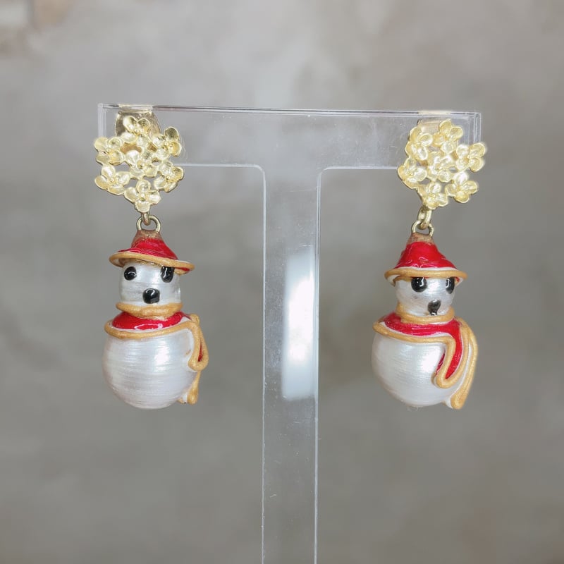 ガラスアート 雪だるま スノーマン ハンドメイド 一点もの お花 