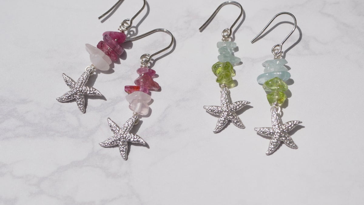 ヒトデ サザレ石 天然石ピアス フックピアス | モンプティ