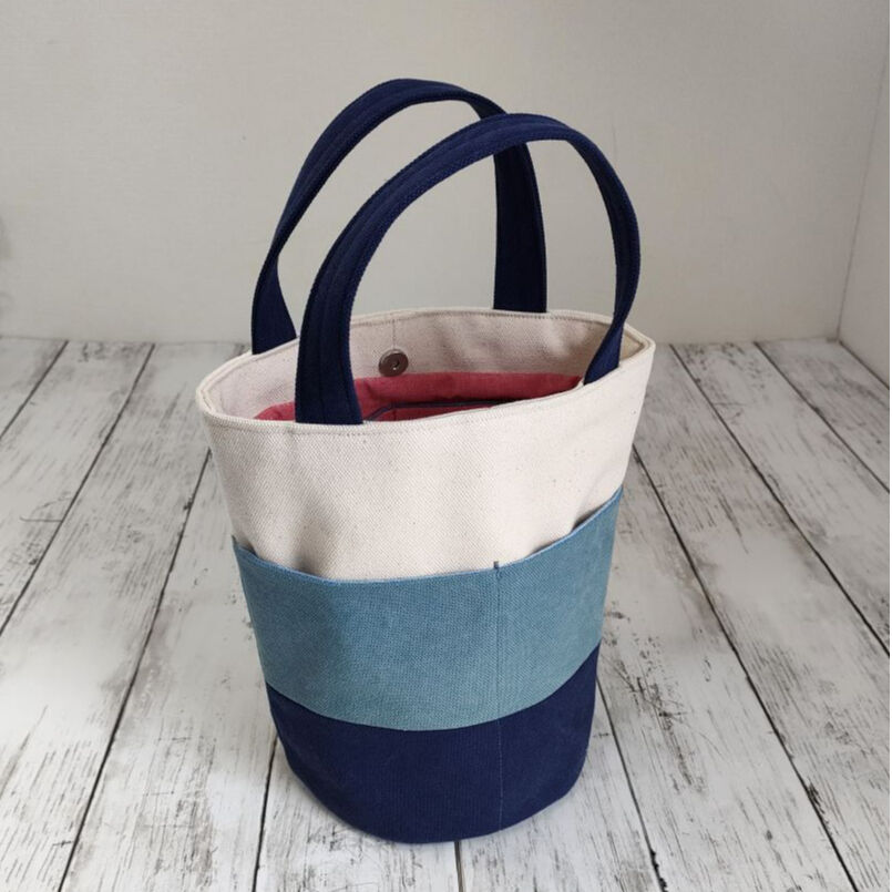 メルリ様 バケツ型 ミニトート ハンドメイド ショルダー付きバケツ型ミニトート【ブルー系】 | shiba_como STORE
