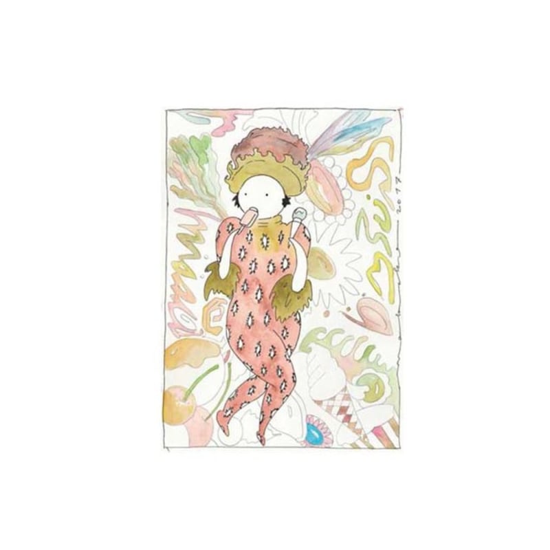田中麻記子　水彩画「いちごミルク」 田中麻記子 水彩画「いちごミルク」 田中麻記子｜Vu Vu | HeHe