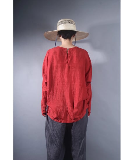 1.Fendo-Long sleeve tops short/ Silk khadi /Madder red