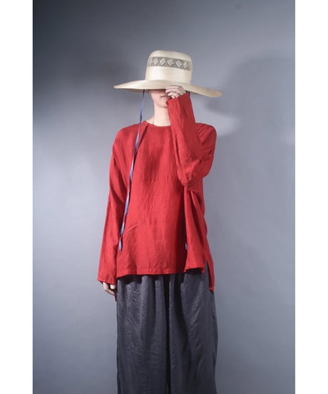 1.Fendo-Long sleeve tops short/ Silk khadi /Madder red
