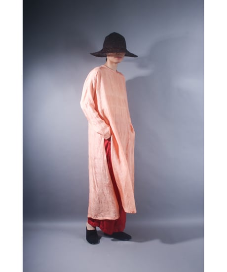 1.slit dress silk longsleeve / Silk khadi / Long sleeve/Pink sky/Stained price