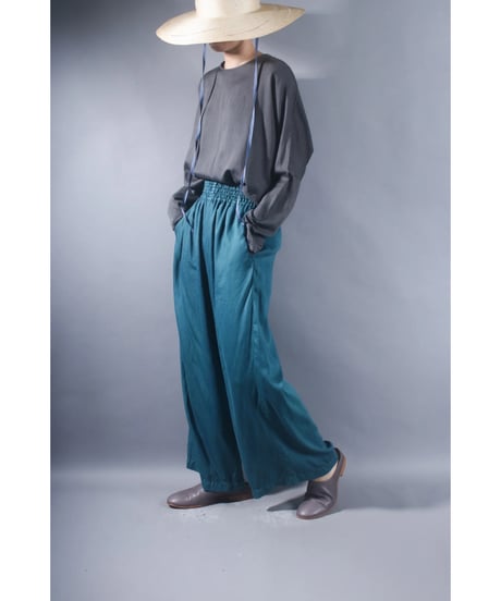 1.Lumo-pants / Organic cotton satin /Lake green