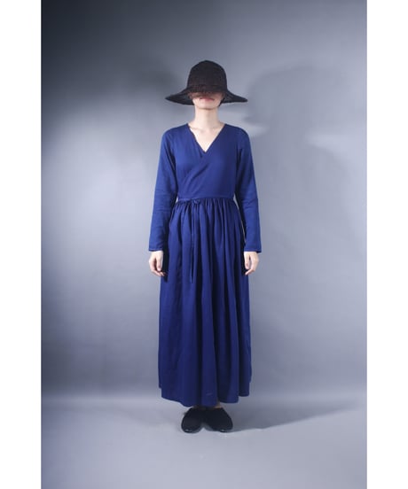 3.Lilith(Eva)-Long sleeve dress/Organic cotton satin/Size-1/Evening blue