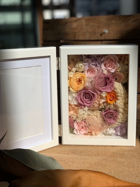 プリザーブドフラワー　ホワイトグリーンフォトフレームアレンジメント 母の日】フォトフレームBOX プリザーブドフラワー Green&White