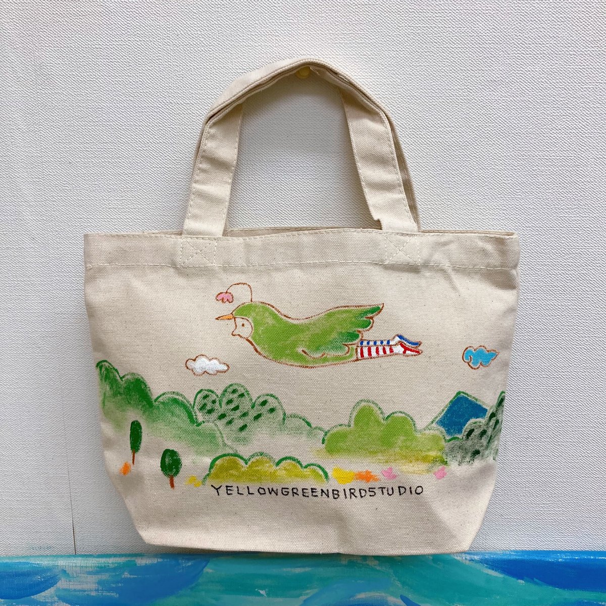 手描きトートバッグ（小）きみどりのとりと森 | きみどりのとりスタジオ 