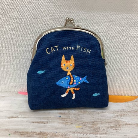 手描きがま口〜Cat with Fish〜