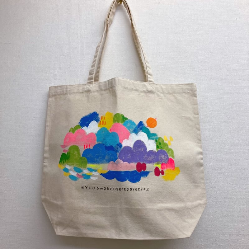 手描きトートバッグ（特大）雲の森 | きみどりのとりスタジオ 