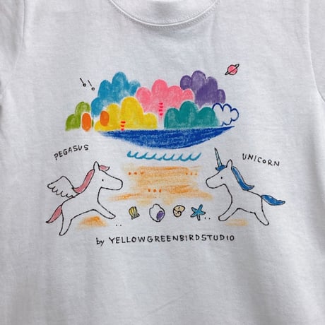 手描きTシャツ(120cm)ユニコーンとペガサス