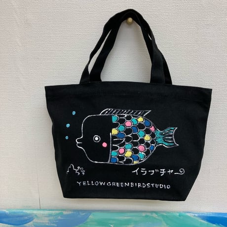 手描きミニトート(黒)イラブチャー