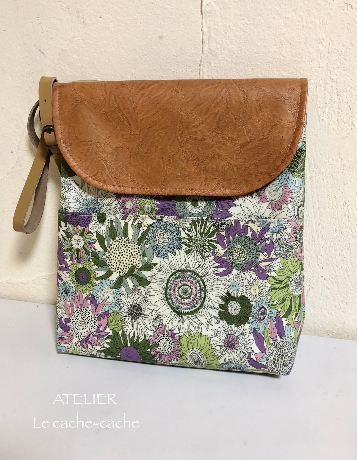ショルダーバッグ　ATELIER LAYLA 革編みプリント　コットン ショルダーバッグATELIER LAYLA 革編みプリントコットン