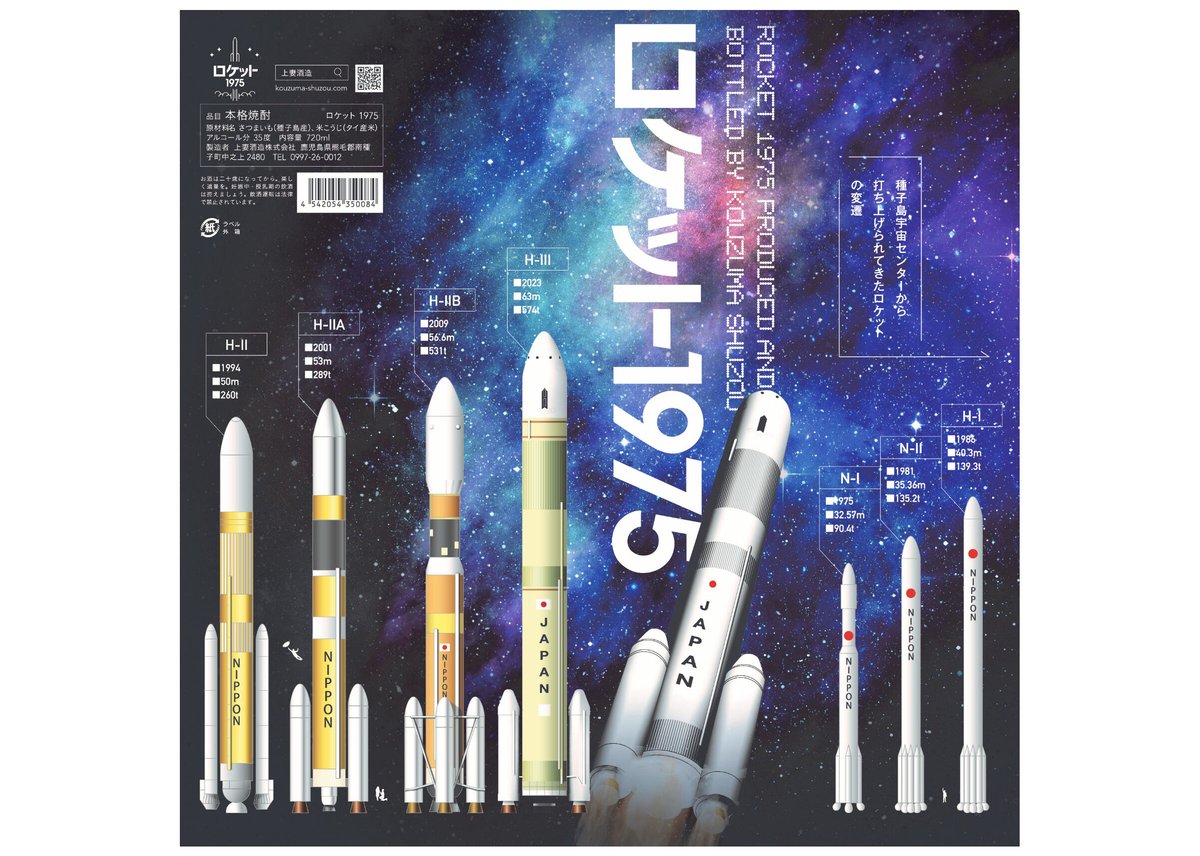 YUM_BEACH様 地球 2箱 +27個 宇宙 1箱 +15個 おまけつき ロケット1975（リニューアル品） 35% 720ml 化粧箱入 | 上妻酒造