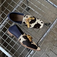 2652-2-37 / SQUARE PONPON / COW PRINTED x NAVY x 531GOLD