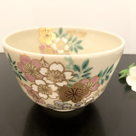 京焼　抹茶碗　藤桜　香菊