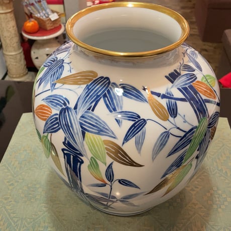 大倉陶園　竹笹花瓶　一品作　昭和38年