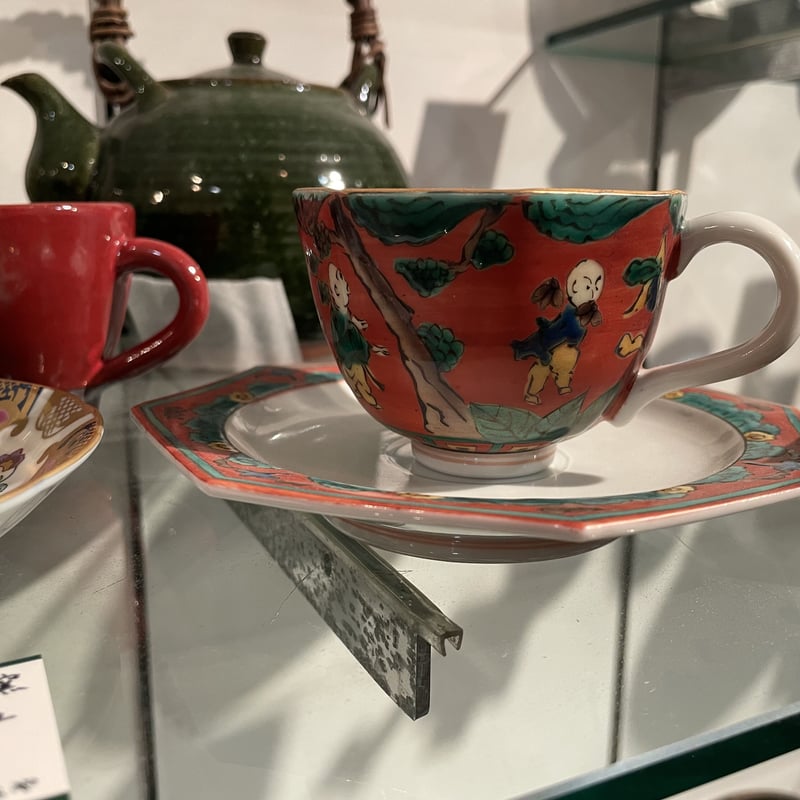 九谷焼 木米風 赤ダミ コーヒー碗皿 | つちや陶器店