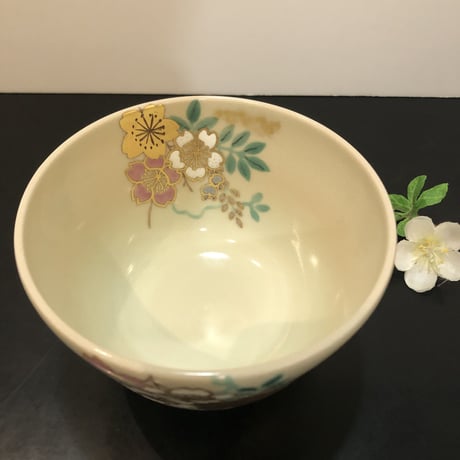 京焼　抹茶碗　藤桜　香菊