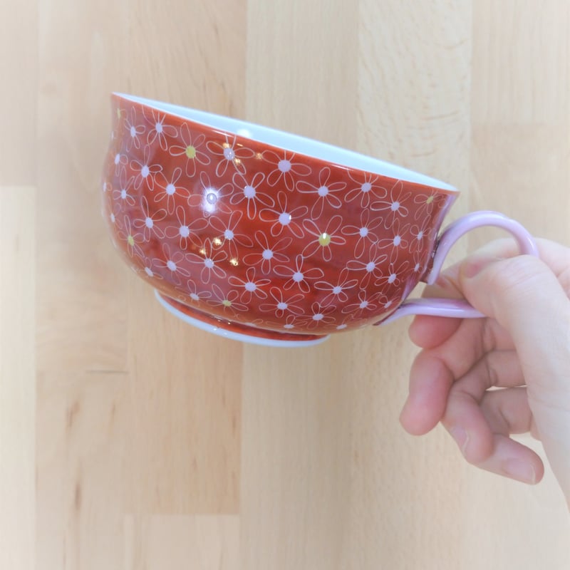九谷焼 朱巻小花 スープカップ | つちや陶器店