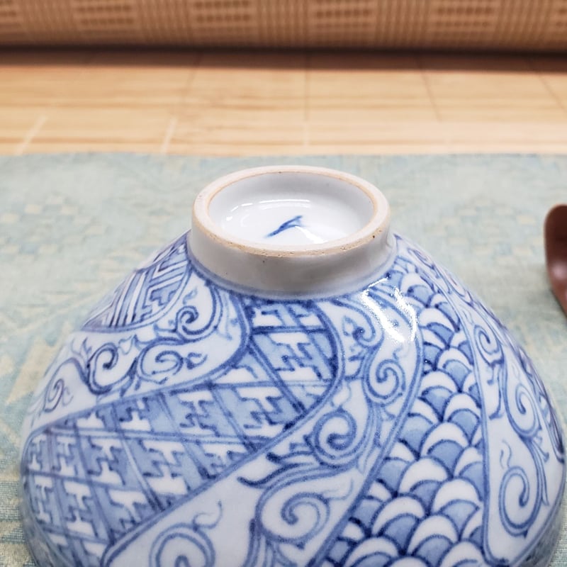 作家　青山禮三氏【れいぞう】　　手書き　染付深鉢 作家 青山禮三氏【れいぞう】 手書き 染付深鉢