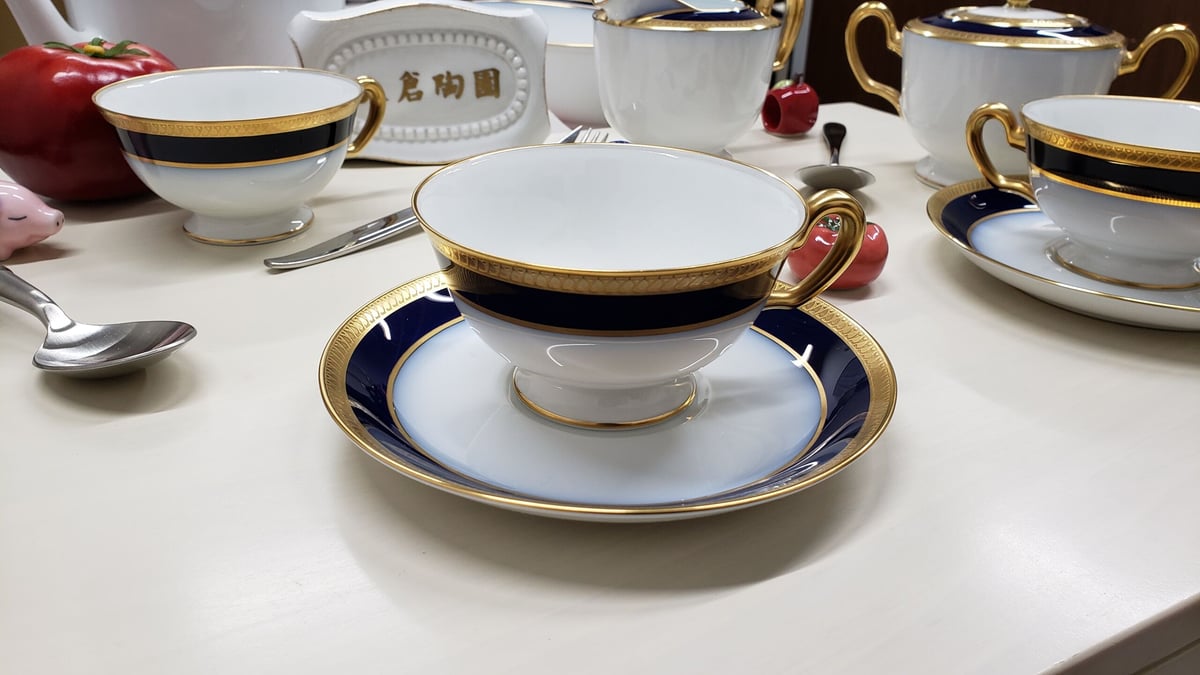 088 オールドノリタケ 瑠璃片葉金蝕 皿5 シュガーボウル1 カップ