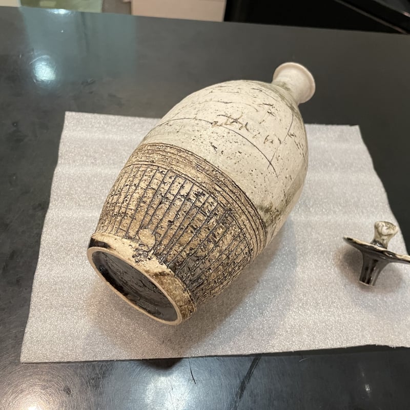 瀬戸焼　古瀬戸　六作長十作　花入　花瓶　時代箱付 V　R4074 瀬戸焼 古瀬戸 六作長十作 花入 花瓶 時代箱付 V R4074 瀬戸焼 古瀬戸