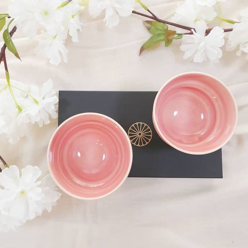 仁秀 おむろ桜 客人碗ペア【サイズ】φ9×H6.5㎝（約150ml） | つちや陶器店