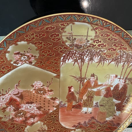 錦玉　赤絵金彩人物大皿　九谷焼　一品作　大皿13号