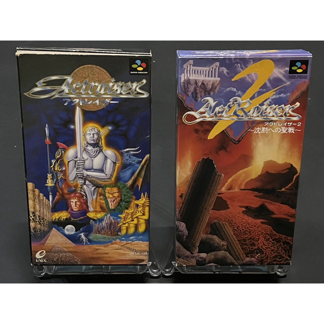 【スーパーファミコン】アクトレイザー1&2セット（中古ゲームソフト　箱説付　レアソフト）