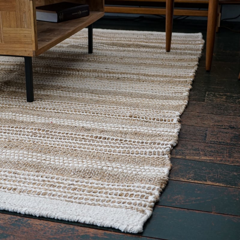 廃盤予定のため】天然無染ラグ リビング 格子柄 201×139 ライト