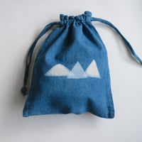 INDIGO リネン巾着 Mサイズ/ 木型染め/山