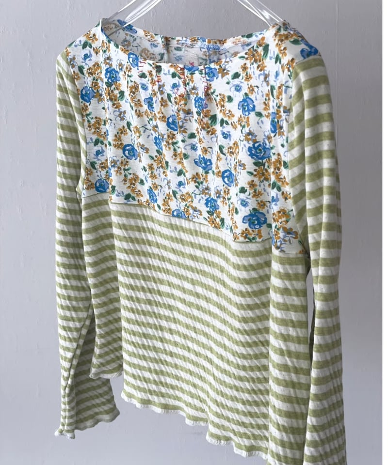 yushokobayashi / Boat neck border T-shirt (Gree