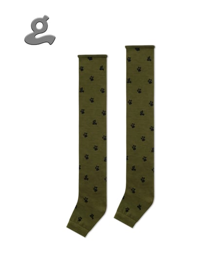 GRAPE / Olive Paw-Print Stirrup Slouchy Wool Leg Warmers