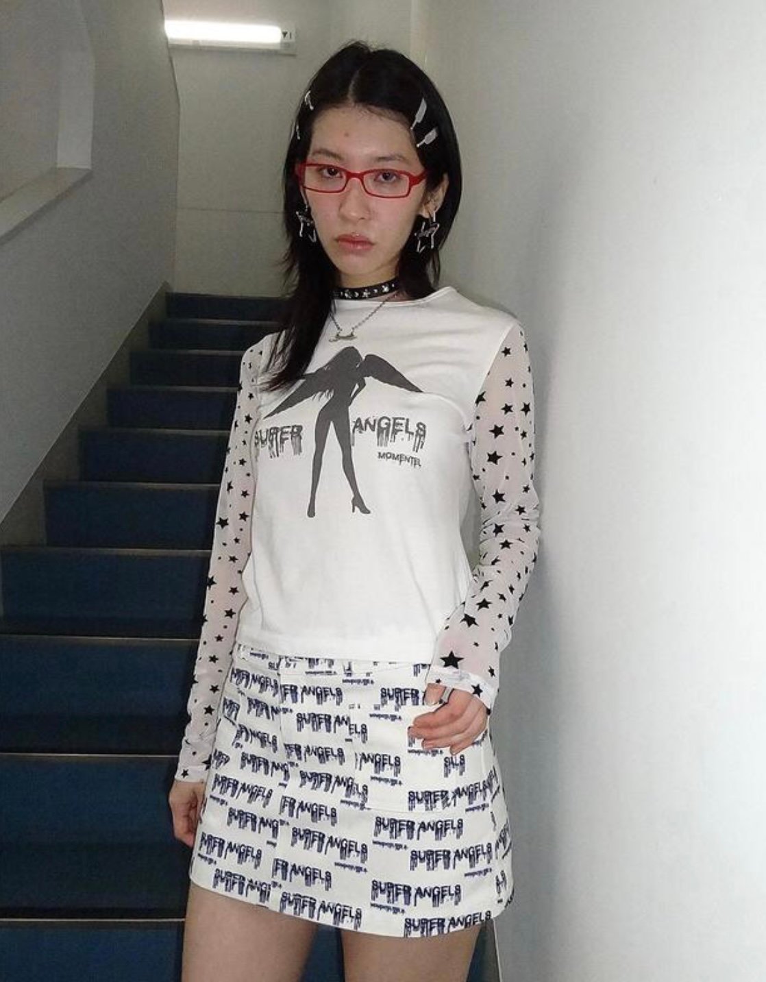 MOMENTEL / Super Angels Star Mesh T-Shirt (Whi