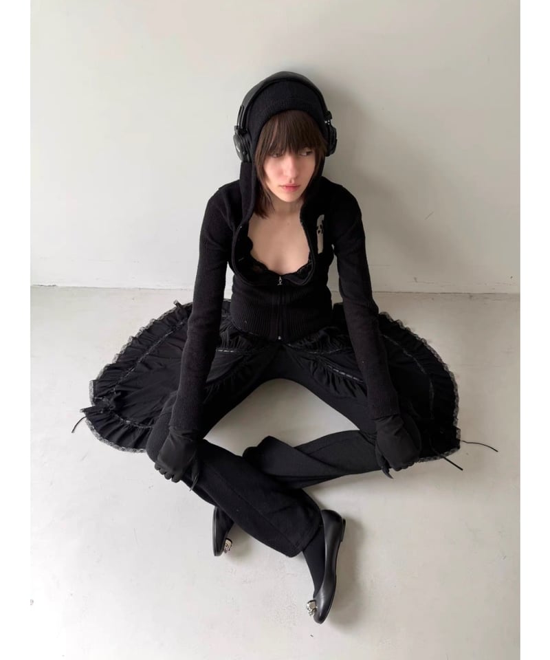 Nodress パンツ Nφ DRESS / Black Flared-Hem Knit Slim Pants | I