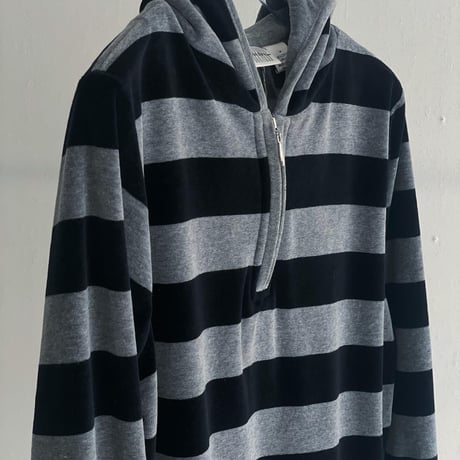 Stripe design velour hoodie