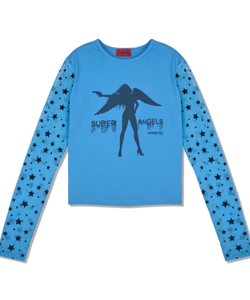 momentel スタースリーブカットソー MOMENTEL / Super Angels Star Mesh T-Shirt (Blue