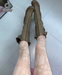 GRAPE / Flesh lace printed pantyhose / white