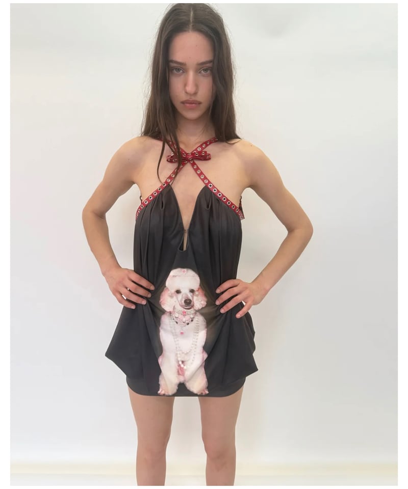 Nφ DRESS / Red Belt Bow Puffy Dress with Pink G