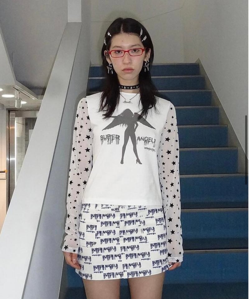 トップス momentel Super Angels Star Mesh T-Shirt momentel Super Angels Star Mesh T-Shirt