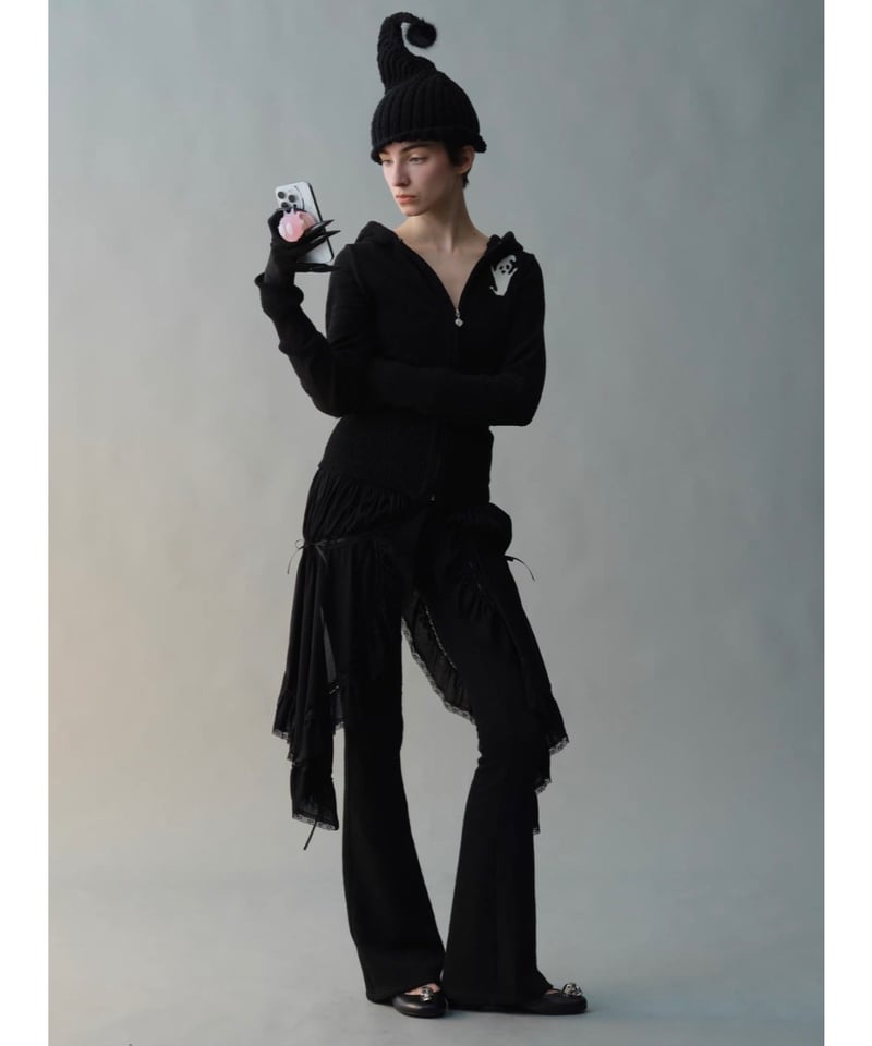 Nφ DRESS / Black Flared-Hem Knit Slim Pants | I