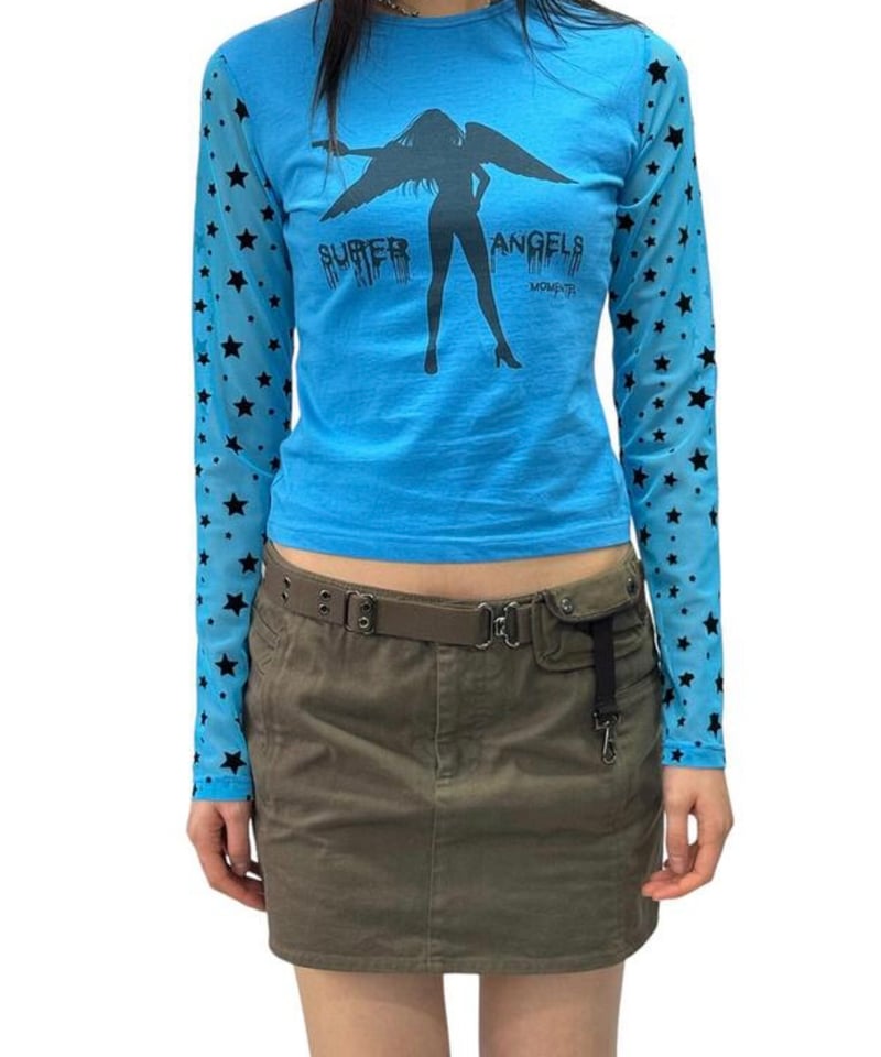 momentel スタースリーブカットソー MOMENTEL / Super Angels Star Mesh T-Shirt (Blue