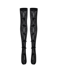 Nφ DRESS / Black bownot black lace mid-calf socks