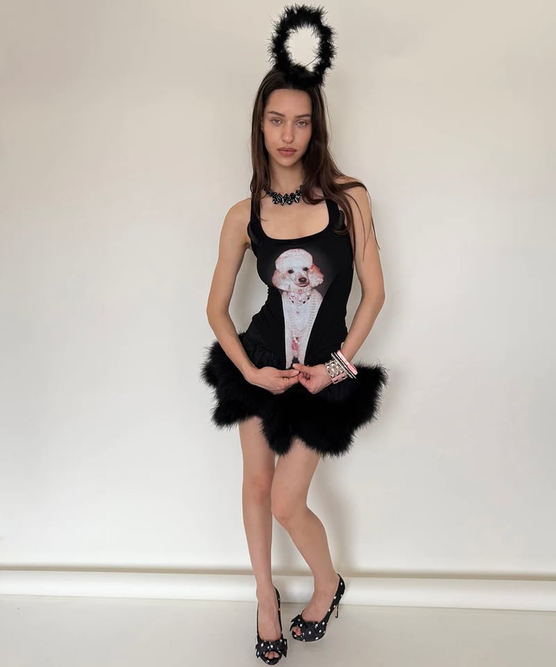 スカート BLACK OSTRICH FEATHER PUFFY MINI SKIRT Elegant Womens Feather Mini Skirt: Chic Layered Tassel
