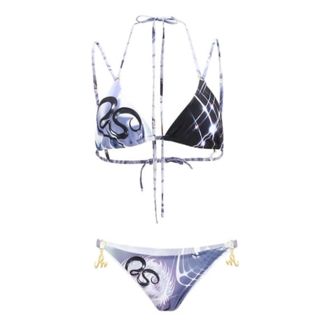 Grey Space Phantom Print Strappy Bikini Set